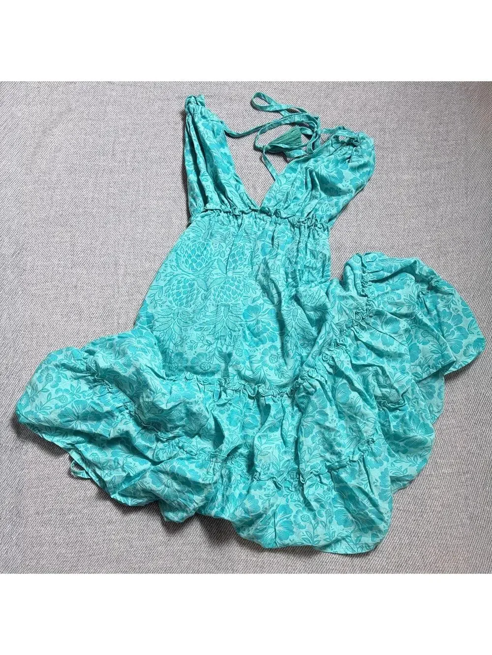 Cinta Tomato Turquoise Spaghetti Strap Sundress M - Picture 2 of 5